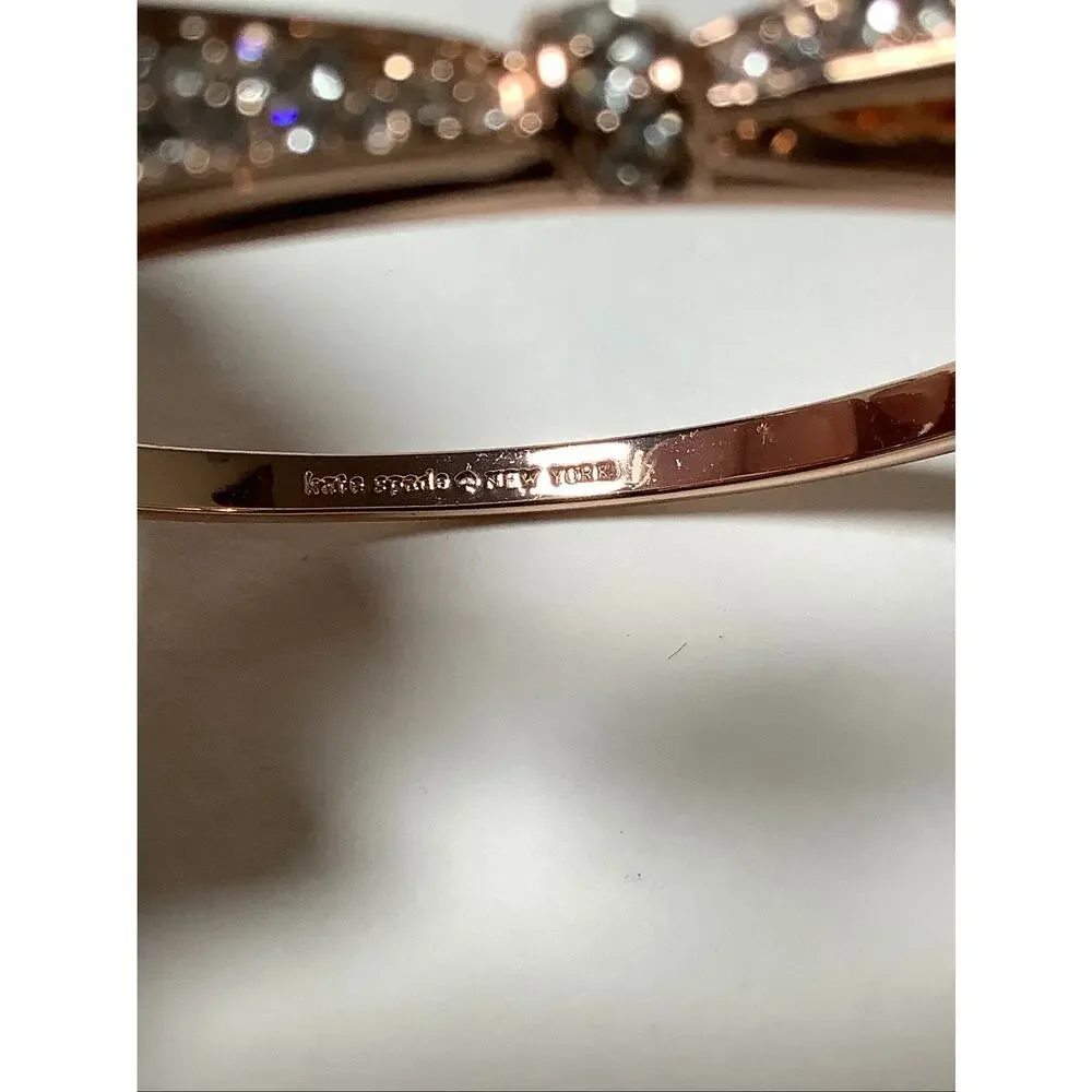 Kate Spade NY *read Rose Gold Tone Pave Crystal Bow Hinged Bangle Bracelet F16-1